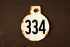 Vintage Metal Cow Tag / Livestock Tag, #334 Double-Sided Numbered Tag (c.1950s) - thirdshift