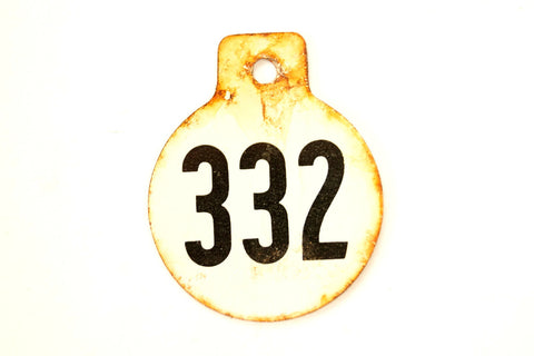 Vintage Metal Cow Tag / Livestock Tag, #332 Double-Sided Numbered Tag (c.1950s) - thirdshift