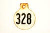 Vintage Metal Cow Tag / Livestock Tag, #328 Double-Sided Numbered Tag (c.1950s) - thirdshift