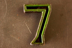Vintage Industrial Number "7" Black with Green and Orange Paint, 2" tall (c.1940s) - thirdshift