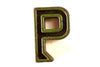 Vintage Industrial Letter "P" Black with Green and Orange Paint, 2" tall (c.1940s) - thirdshift