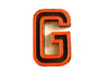Vintage Industrial Letter "G" Black with Orange and Blue Paint, 2" tall (c.1940s) - thirdshift