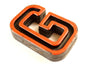 Vintage Industrial Letter "G" Black with Orange and Blue Paint, 2" tall (c.1940s) - thirdshift