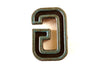Vintage Industrial Letter "G" Black with Orange and Blue Paint, 2" tall (c.1940s) - thirdshift