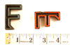 Vintage Industrial Letter "F" Black with Blue and Orange Paint, 2" tall (c.1940s) - thirdshift