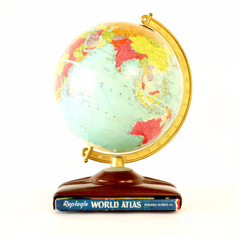 Vintage Replogle Reference World Globe with Atlas, 10" diameter (c.1954) - thirdshift