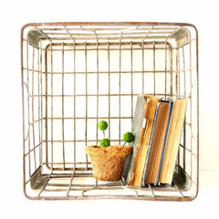 Vintage Metal Dairy Crate / Wire Milk Crate Bottle Basket "HOMETOWN DAIRY" (c1973) - thirdshift