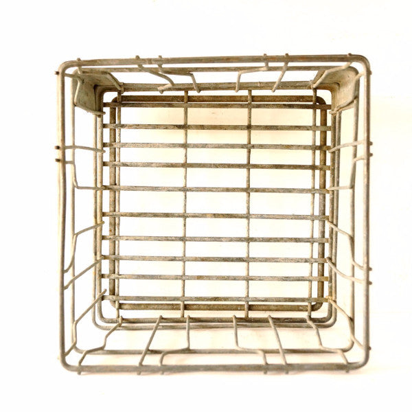 Vintage Metal Dairy Crate / Wire Milk Crate Bottle Basket 