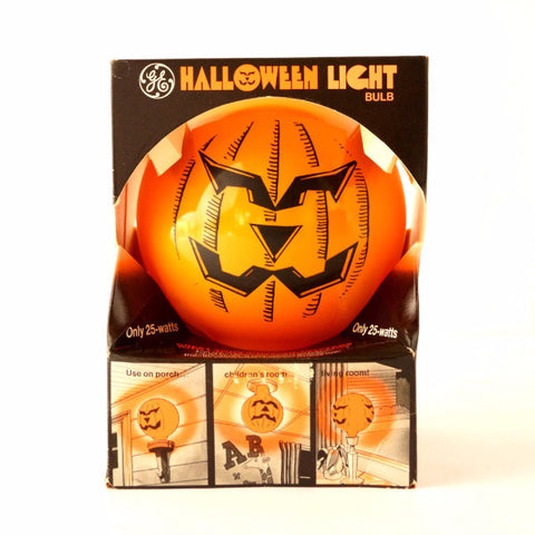 Vintage Halloween Pumpkin Face Light Bulb by GE in Original Box (c1970s) - thirdshift