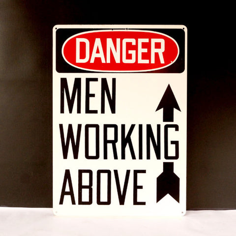 Vintage "DANGER Men Working Above" Industrial Metal Sign, Large (c.1980s) - thirdshift