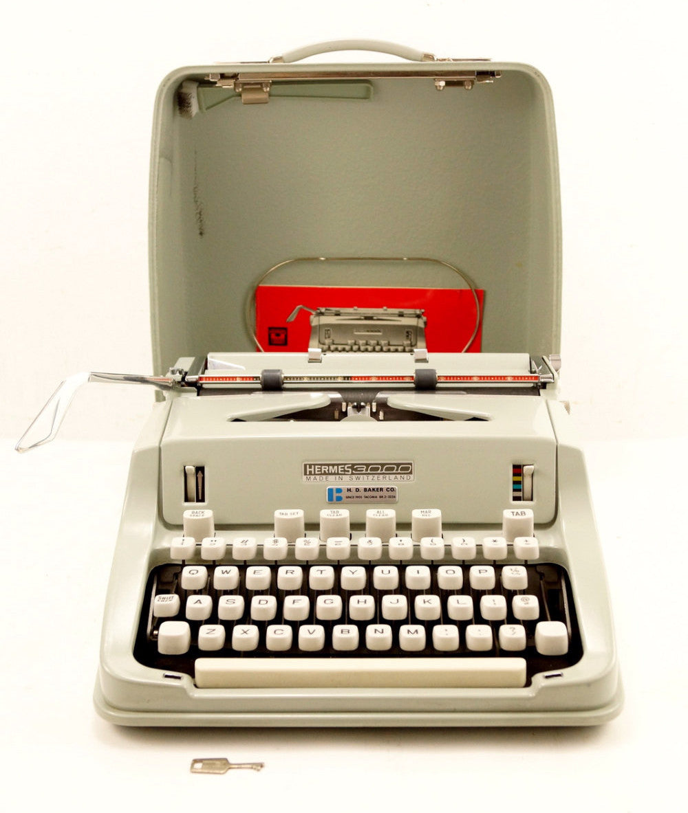 Vintage Hermes 3000 Portable Typewriter in Case with Manual (c Vintage Hermes 3000 Portable Typewriter in Case with Manual (c