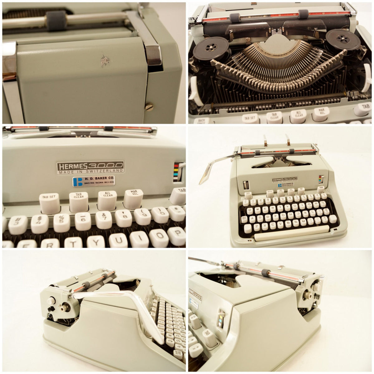 Vintage Hermes 3000 Portable Typewriter in Case with Manual (c