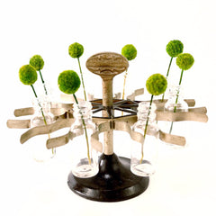 Vintage Metal Rubber Stamp Holder Carousel with 8 Glass Vials (c.1940s) - thirdshift