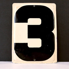 Vintage Industrial Metal Number 3 Sign, Gas Station Sign in Ivory and Black, 13.5" tall (c.1950s) - thirdshift