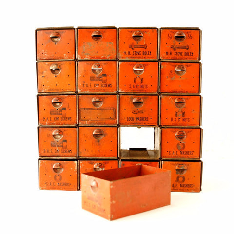 Vintage Dorman Parts Drawer Hardware Bin with 20 Drawers in Rustic Orange (c.1950s) N1 - thirdshift