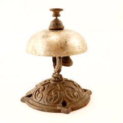 Vintage Metal Hotel Desk Butler's Bell in Two-tone Silver with Ornate Design (c.1860s) - thirdshift